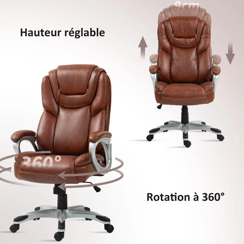 HOMCOM Chaise de bureau fauteuil de bureau avec fonction bascule roulettes pivotantes 360° 66 x 75,5 x 115,5-124,5 cm marron