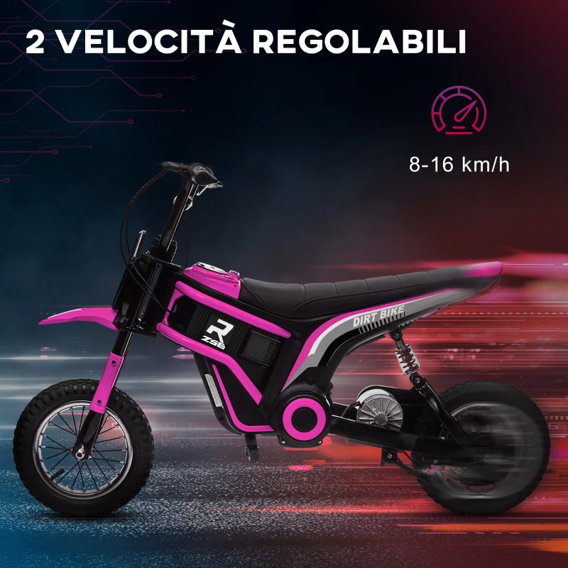 HOMCOM Moto Elettrica per Bambini con Acceleratore Manuale, 2 Velocità 8-16km/h, Età 8-12 Anni, Rosa