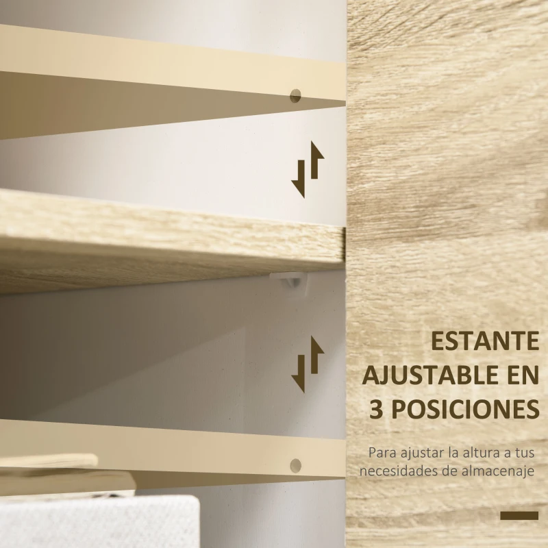 HOMCOM Aparador de Salón con Puertas a Presión y Estante Ajustable para Comedor Dormitorio 80x40x70 cm Blanco y Roble