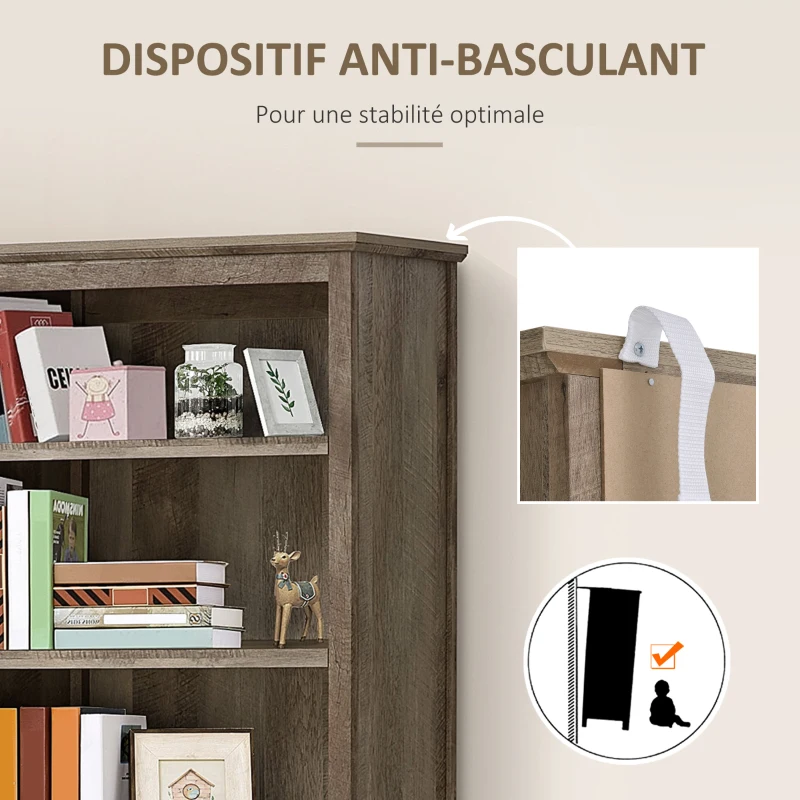 HOMCOM Bibliothèque Vitrine Buffet de Cuisine Armoire Rustique Multi-rangements 2 étagères dim. 76 x 40 x 180 cm