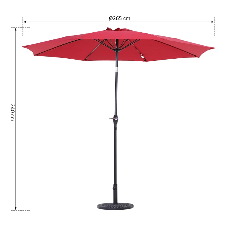 Outsunny Parasol de jardin Parasol droit Parasol inclinable aluminium fibre de verre polyester diamètre 2,65 m coloris rouge