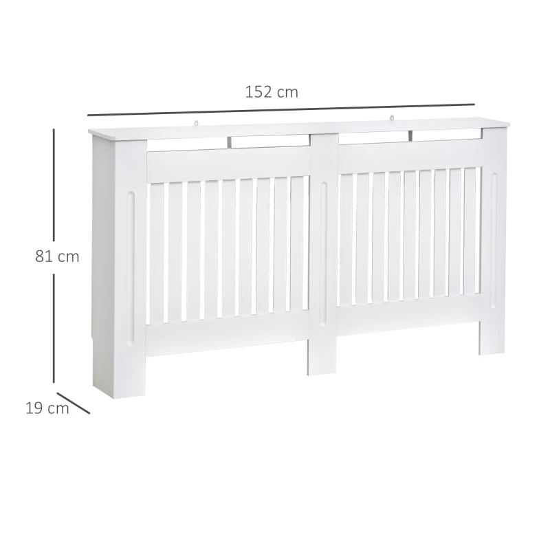HOMCOM Slatted Radiator Cover Painted Cabinet MDF Lined Grill in White (152L x 19W x 81H cm)