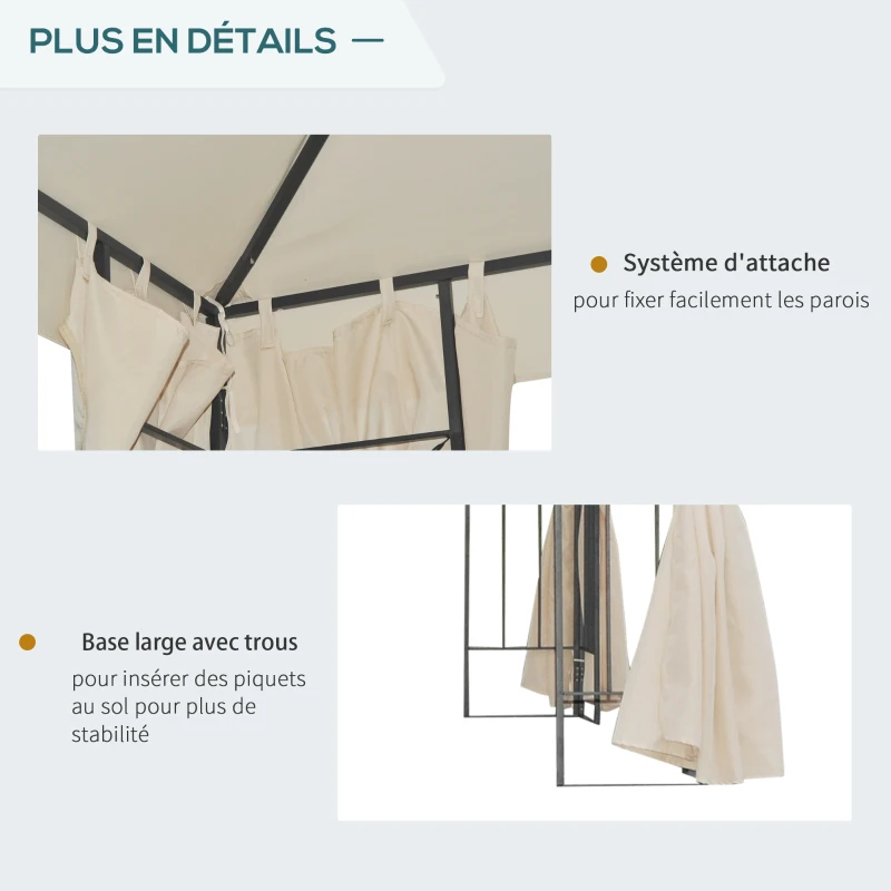 Outsunny Tonnlle de jardin barnum pavillon de jardin 3 x 3 double toit avec moustiquaires amovibles imperméable beige noir