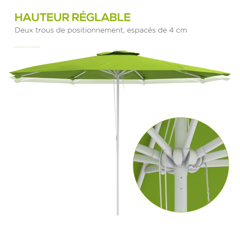 Outsunny Parasol de jardin extérieur octogonal Ø3 m 2 hauteurs réglables toile polyester haute densité 180 g/m² vert