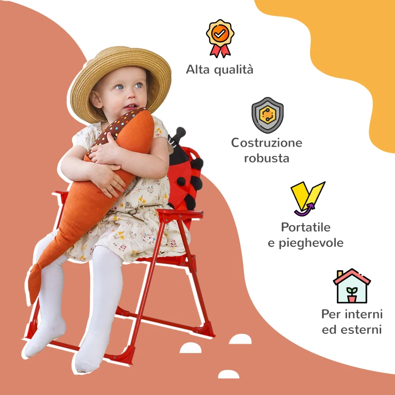 Outsunny Set Tavolo da Giardino con 2 Sedie Pieghevoli, Tavolino con Sedie da Esterno con Ombrellone per Bambini in Metallo e Poliestere, Rosso