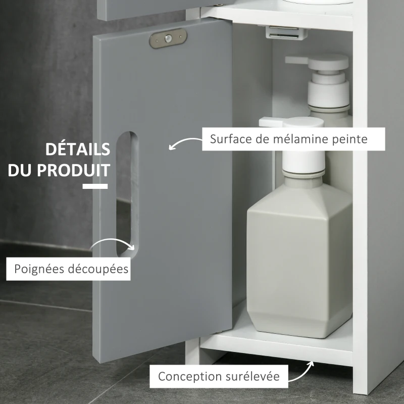 kleankin Meuble colonne de salle de bain armoire toilette haute avec étagères et placards - 15 x 17 x 120 cm gris