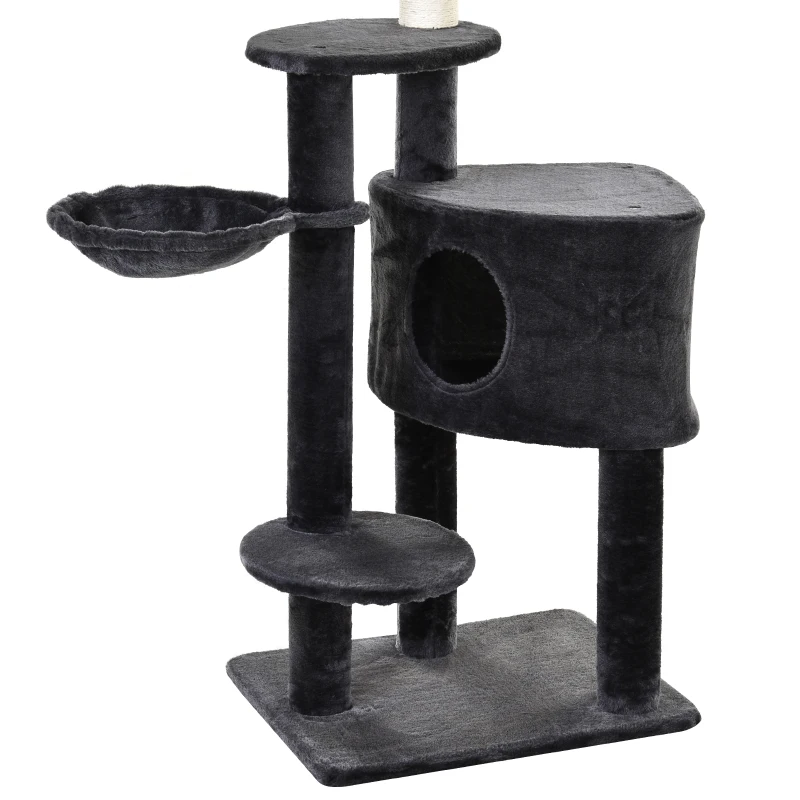 PawHut Arbre à chat poteau à griffer hauteur réglable dim. 55L x 45l x 240-260H cm 7 niveaux d'activités variées gris foncé
