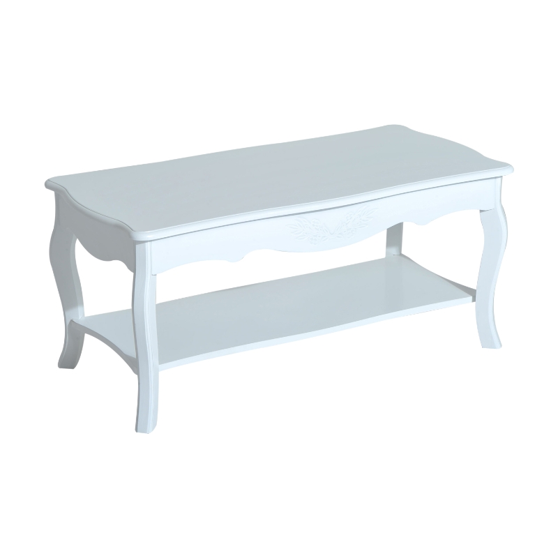 Homcom Table Basse Rectangulaire Style Baroque Blanc 99 x 44 x 42 cm