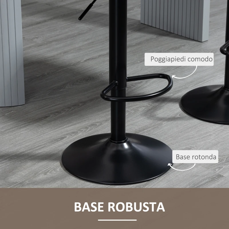 HOMCOM Set 2 Sgabelli da Bar con Altezza Regolabile e Girevoli, Rivestimento in Finta Pelle, Marrone Scuro