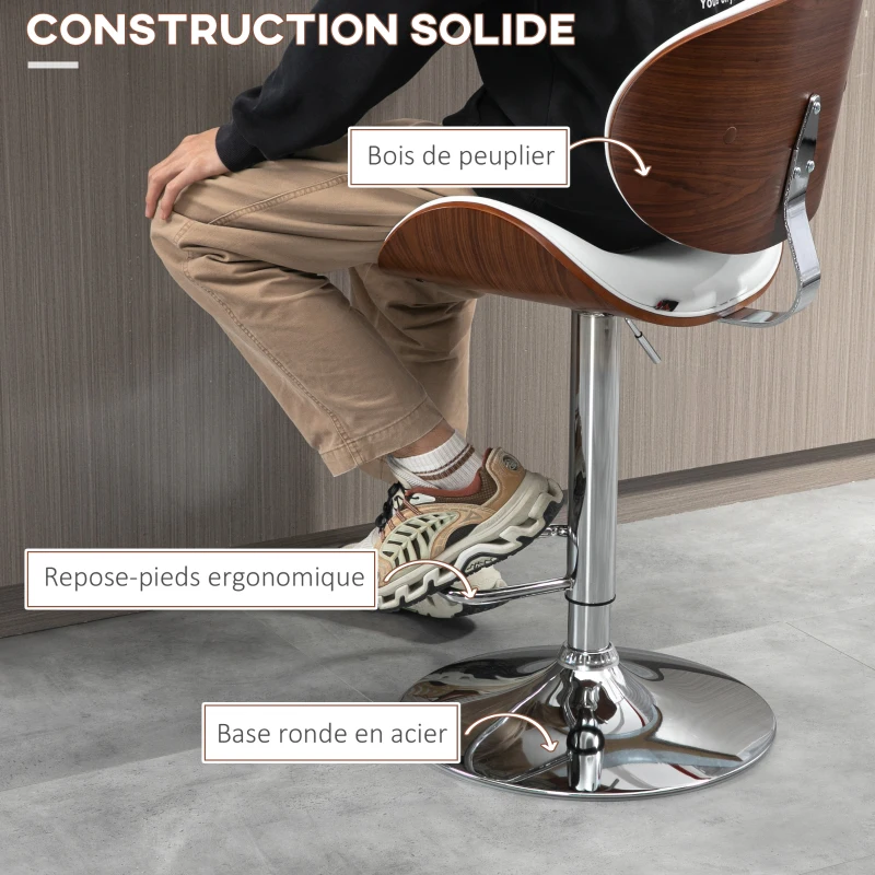 HOMCOM Lot de 2 chaises de bar tabouret hauteur réglable revêtement synthétique 53 x 52 x 92-112 cm blanc