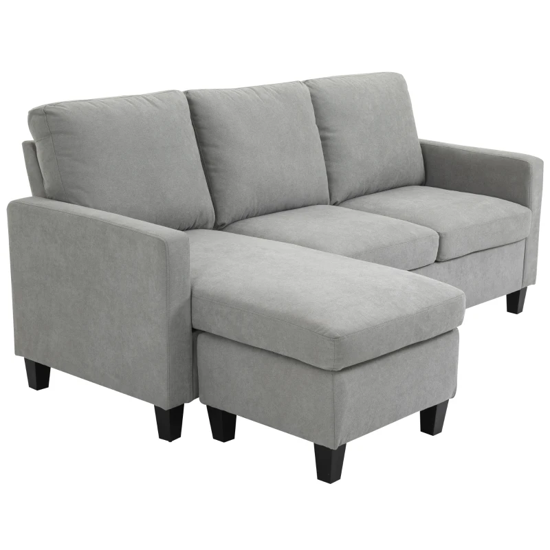 HOMCOM Divano Angolare Moderno e Componibile, Divano 3 Posti con Penisola Reversibile in Tessuto Grigio Chiaro, 197x139x 91cm