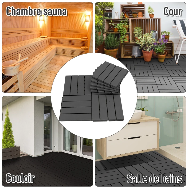 Outsunny Caillebotis - Dalles terrasse - Lot de 18 - emboîtables, Installation très Simple - Petits Carreaux Composite Plastique