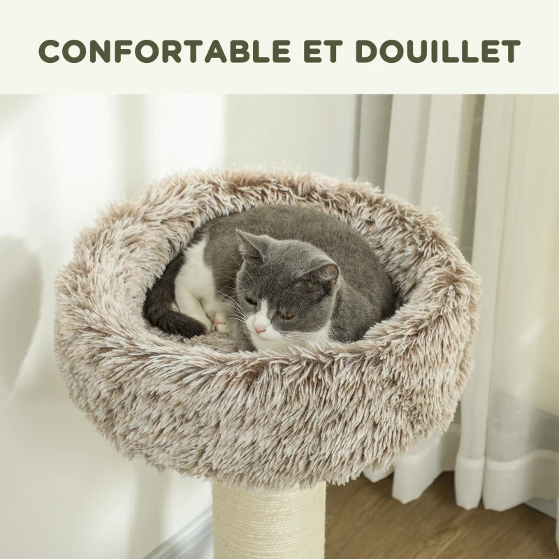 PawHut Arbre à chat arbre à grimper pour chat lit en peluche grande base pour intérieur 45l x 45P x 87H cm marron