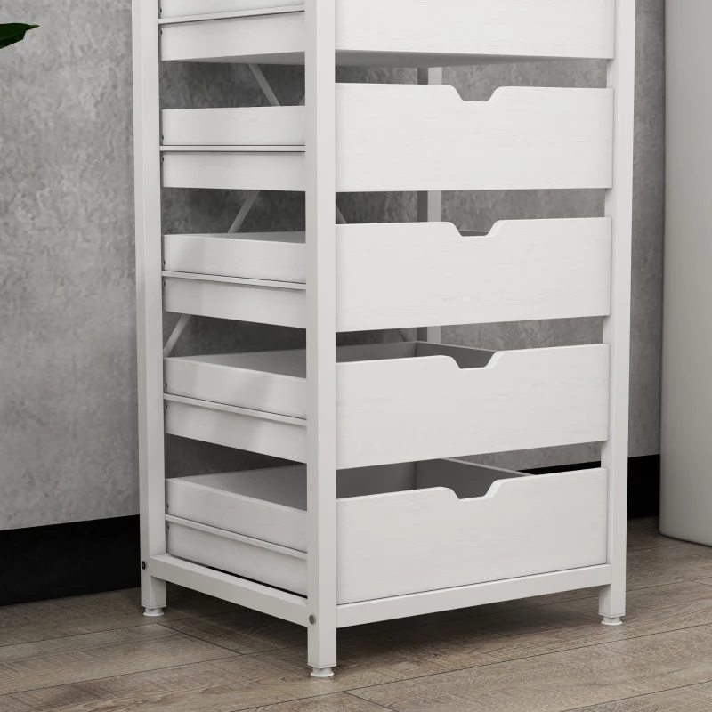 HOMCOM Commode meuble de rangement chiffonier à 7 tiroirs style comtemporain avec cadre en acier et poignées découpées blanc