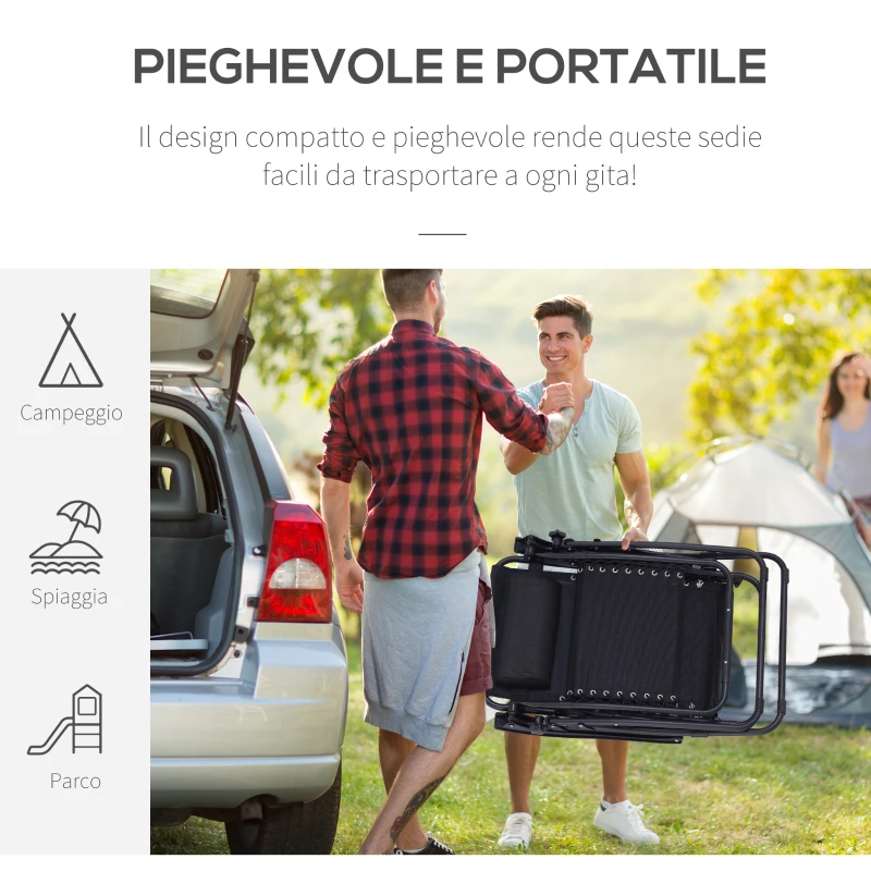 Outsunny Set Arredo Lettini da Giardino 2 Sedie a Sdraio da Spiaggia e Tavolino Regolabili Pieghevoli Tessuto do Texteline Nero