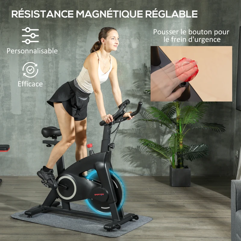 SPORTNOW Vélo d'appartement fitness silencieux résistance, selle et poignée réglables, écran LCD, support tablette, noir