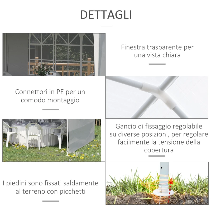 Outsunny Tendone da Giardino Pieghevole per Feste ed Eventi con Pannelli Rimovibili, 5.83x2.95 m, Bianco