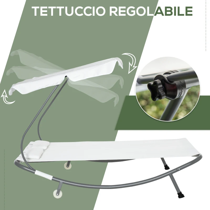 Outsunny Lettino Matrimoniale 2 Posti Parasole Regolabile da Esterno e Giardino 200x175 x134cm Crema