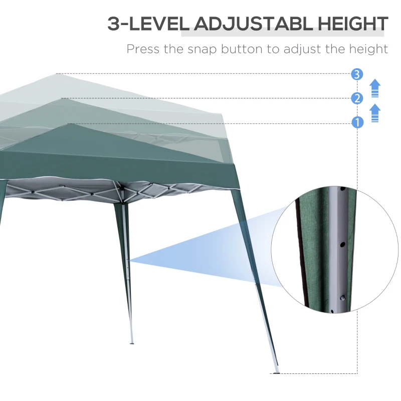 Outsunny 3 M x 3 M Base/ 2.5 M x 2.5 M Top Pop Up Gazebo with Carry Bag, Height Adjustable Slant Leg Party Tent Instant Event Shelter for Garden, Patio, Green