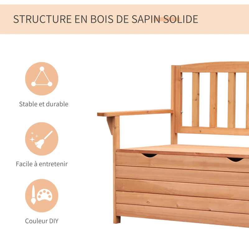 Outsunny Banc de jardin en bois de sapin avec coffre de rangement dim. 112L x 58l x 84H cm