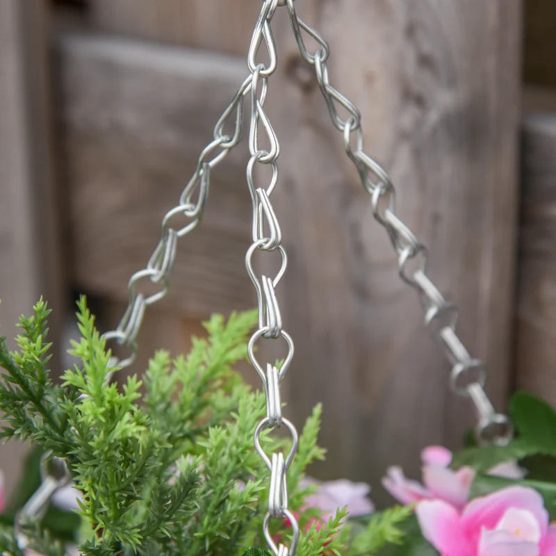 Outsunny Juego de 2 Plantas Colgantes de Lisianthus Sintéticas con Maceta de Mimbre y Cadenas Ø25x34 cm Rosa y Verde
