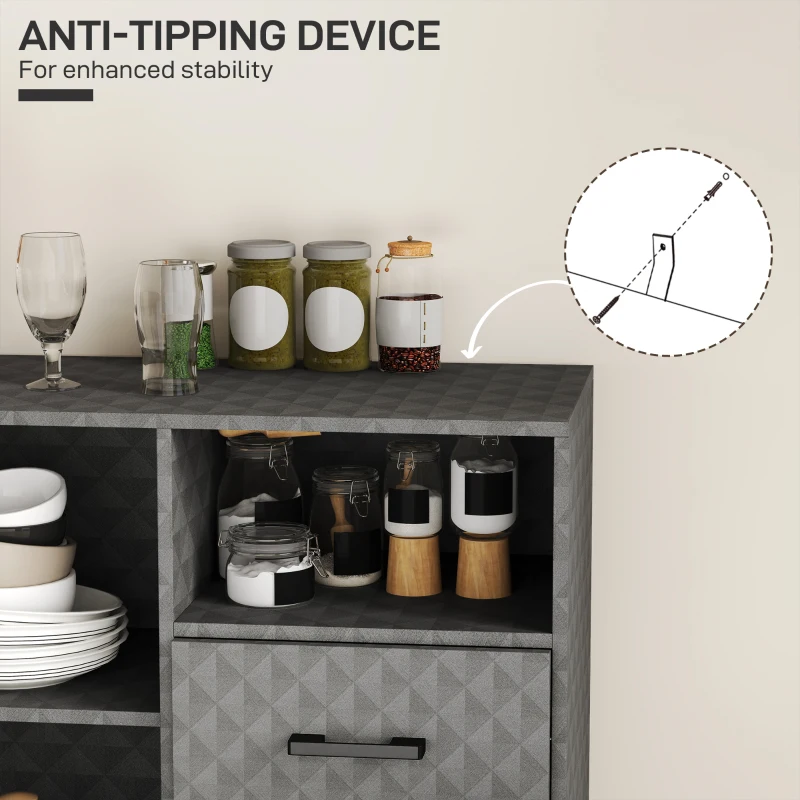 HOMCOM Sideboard with Adjustable Shelf, Freestanding Sideboard Storage Cabinet with Open Compartment and 2 Drawers, Grey