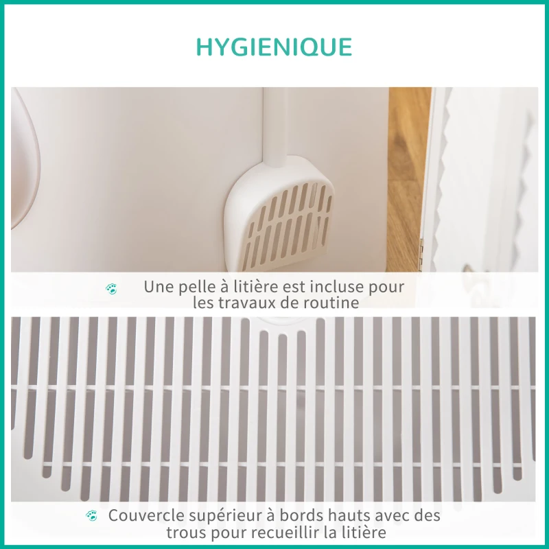 PawHut Bac à litière pour chat maison de toilette avec deux portes et une pelle dim. 43L x 51l x 38H cm - blanc