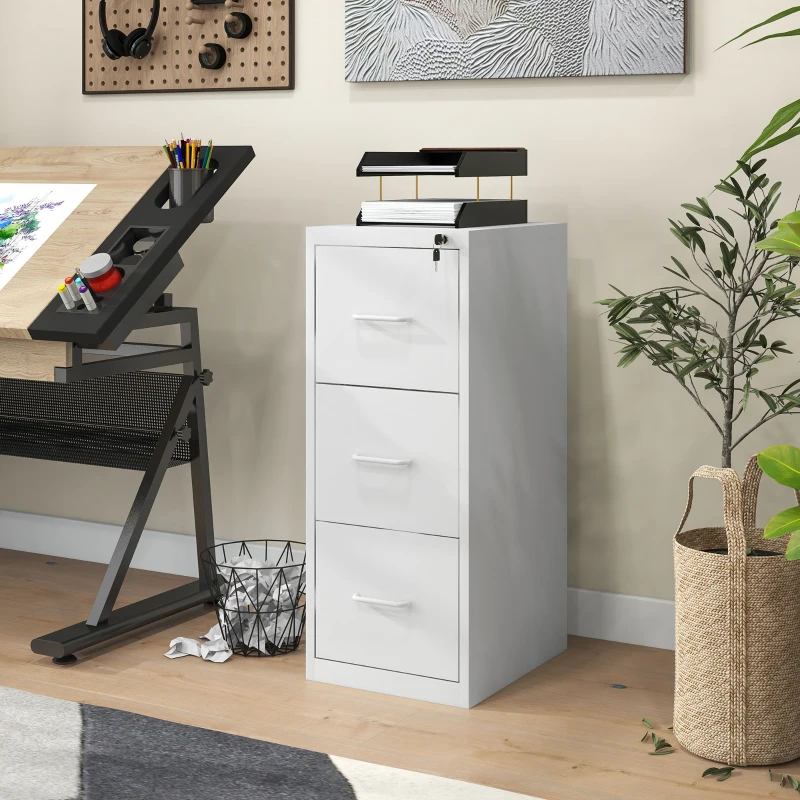 HOMCOM Three-Drawer Modern Steel Filing Cabinet - Cream