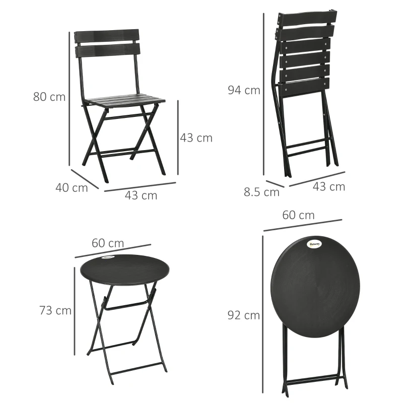 Outsunny Set da Giardino 3 Pezzi con 2 Sedie e Tavolo Pieghevoli in Acciaio e HDPE, Grigio Scuro