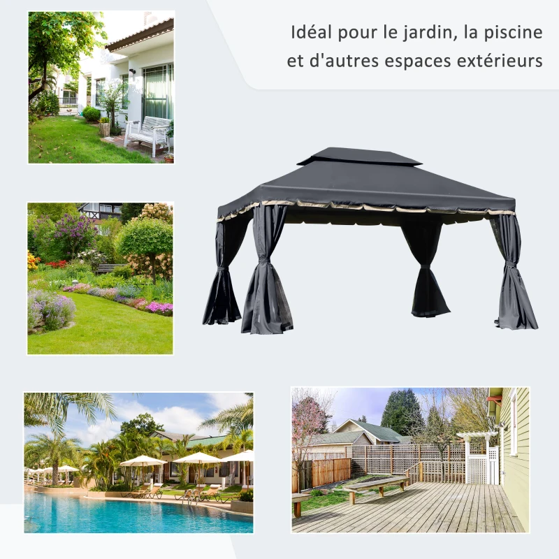 Outsunny Tonnelle de jardin extérieur 4 x 3 m barnum double toit tente de réception avec parois et moustiquaires noir(m-7)