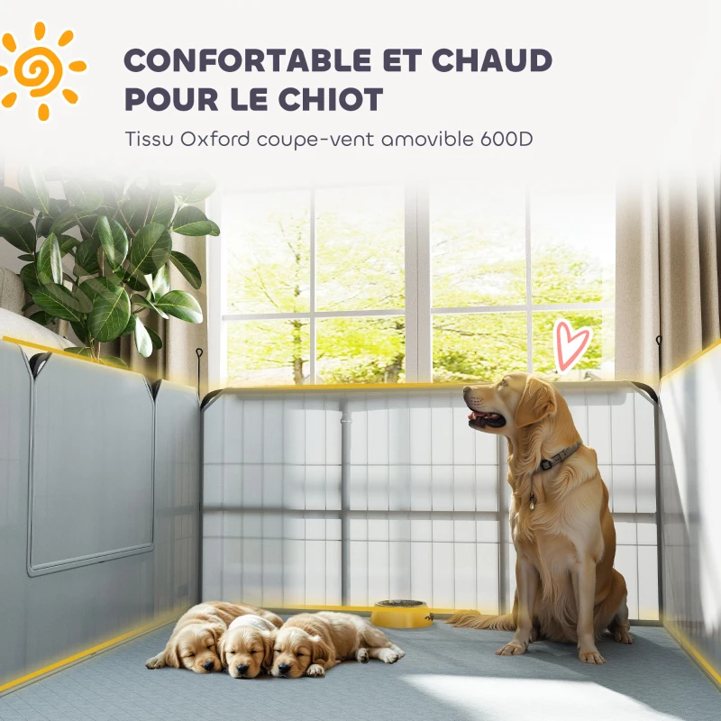 PawHut Parc de mise bas pour chien caisse de mise bas pour chiens avec porte tapis de propreté lavable 122 x 122 x 60 cm noir