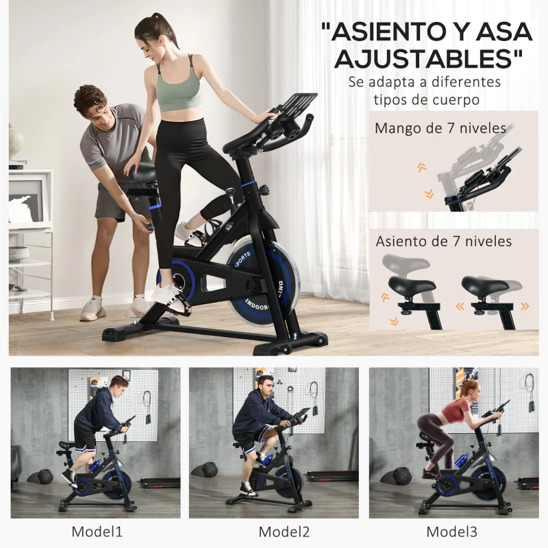 HOMCOM Bici Estática con Resistencia Regulable Volante de Inercia 8 kg Pantalla LCD Manillar y Asiento Ajustable Azul