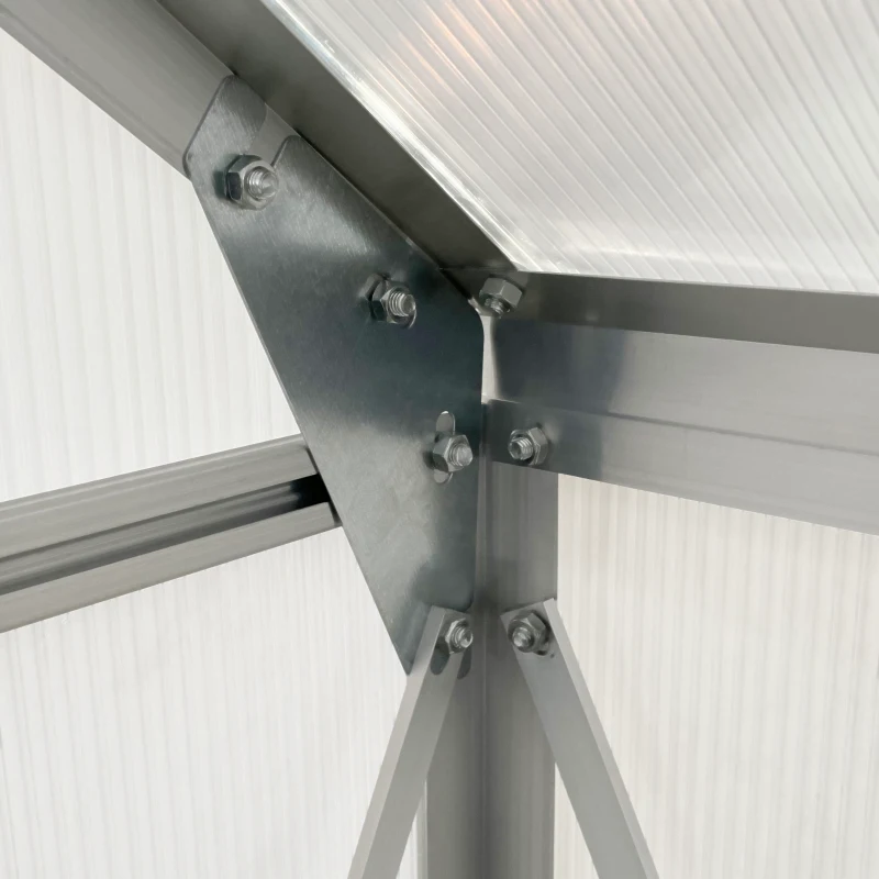 Outsunny Serre de Jardin en Polycarbonate 3,6 m² dim. 1,9L x 1,9l x 2H m avec Fondation, Lucarne réglable, Porte coulissante - Argent et Transparent