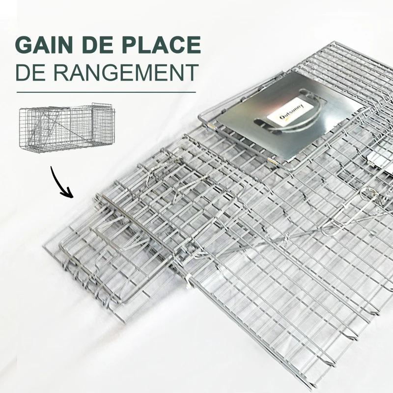 Outsunny Piège cage de capture pliante pour petits animaux type rat et souris - 2 portes poignée 66 x 24 x 30,5 cm acier gris