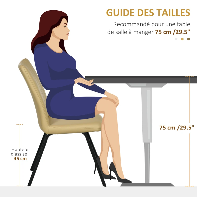 HOMCOM Lot de 2 chaises de salle à manger assise en similicuir rembourrée épais pieds en acier avec dossier noir