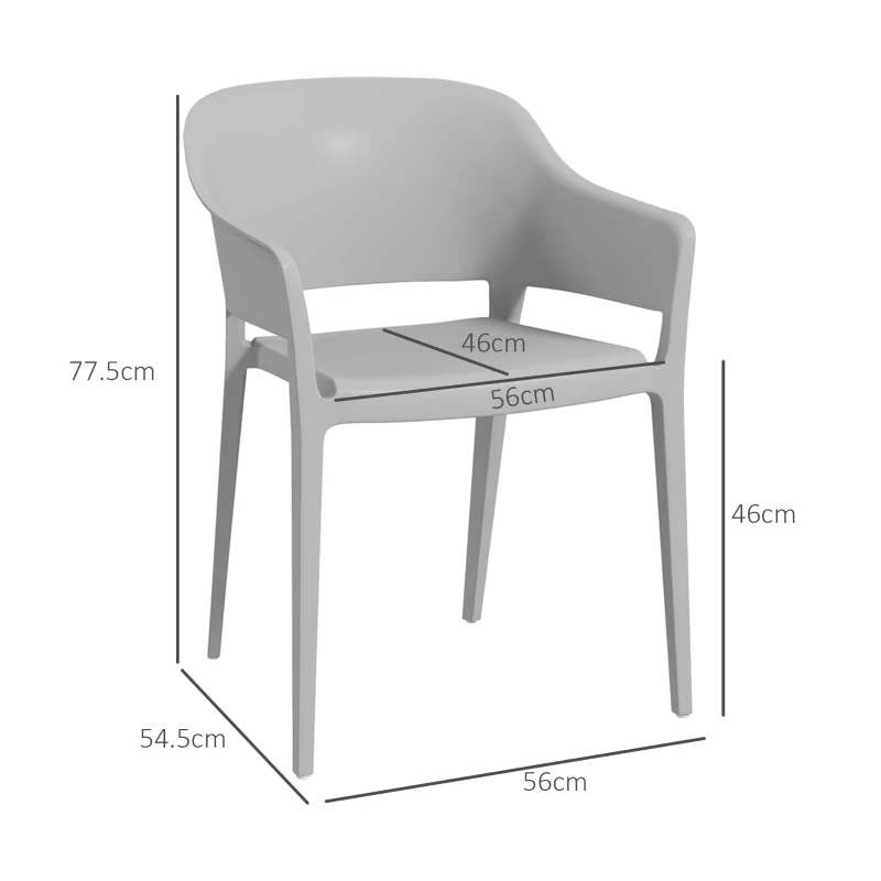 Outsunny Set 4 Sedie da Giardino in Plastica Impilabili con Braccioli e Schienale Alto in PP, Grigio