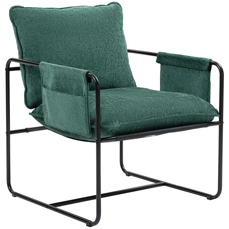 HOMCOM Minimal Padded Accent Chair, with Pockets - Green