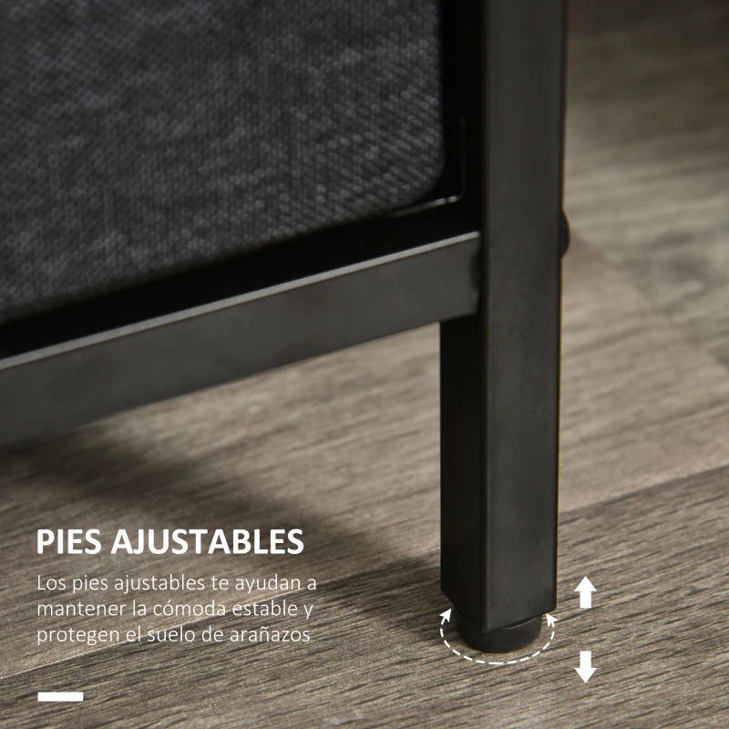 HOMCOM Cajonera de Tela con 4 Cajones Plegables y Estante Abierto Mueble de Oficina Estudio Dormitorio 58x29x103 cm Gris