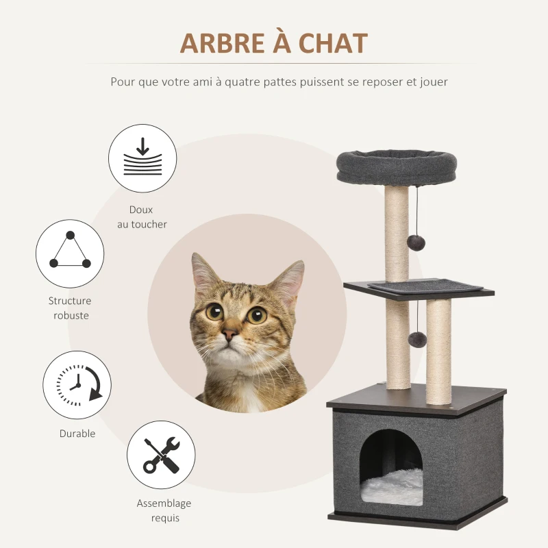PawHut Arbre à chat arbre à grimper griffoirs grattoirs hauteur 104 cm centre d'activités gris foncé