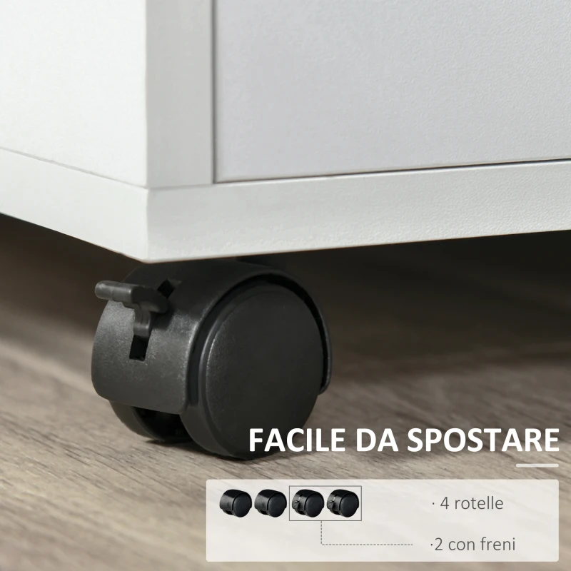 HOMCOM Mobiletto Porta Stampante con Ripiani Aperti e Armadietto in Legno, 60x50x65.5cm, Bianco