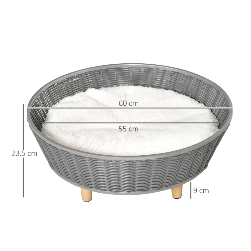 PawHut Wicker Dog Sofa PE Rattan Cat Bed Elevated Pet Bed Hand Woven with with Washable Soft Cushion Indoor Outdoor Use, for Small Medium Sized Dogs