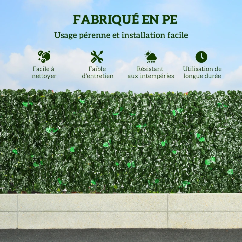 Outsunny Haie Artificiel Brise-Vue décoration Rouleau 3L x 1H m Feuillage réaliste Anti-UV Vert