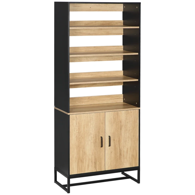 HOMCOM Buffet armoire de cuisine multi-rangements avec placard et étagères réglables en bois et acier 75 x 35 x 175 cm