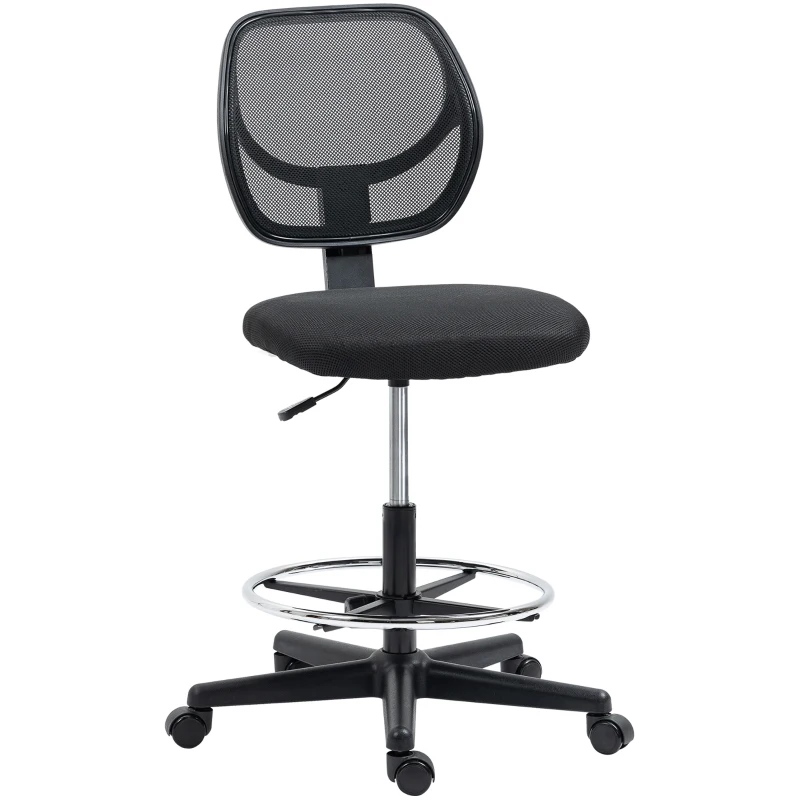 Vinsetto Ergonomic Mesh Standing Desk Chair with Adjustable Footrest Ring and Seat Height Black