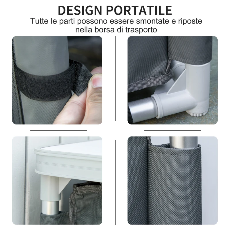 Outsunny Mobile Cucina da Campeggio con 2 Mensole e Sacca di Trasporto, in Alluminio e Tessuto Oxford 60x49x70cm Grigio