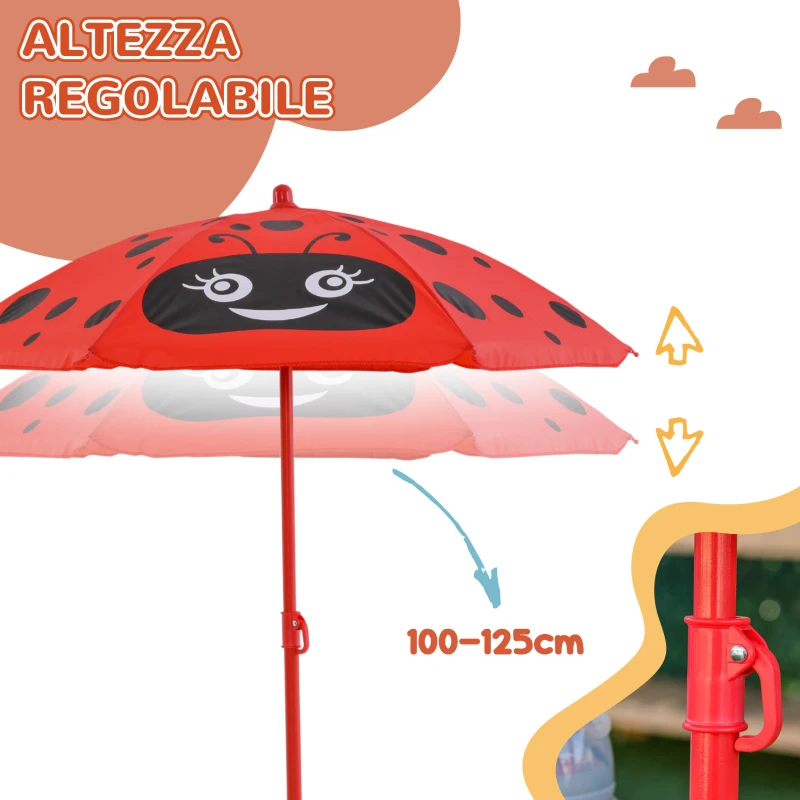 Outsunny Set Tavolo da Giardino con 2 Sedie Pieghevoli, Tavolino con Sedie da Esterno con Ombrellone per Bambini in Metallo e Poliestere, Rosso