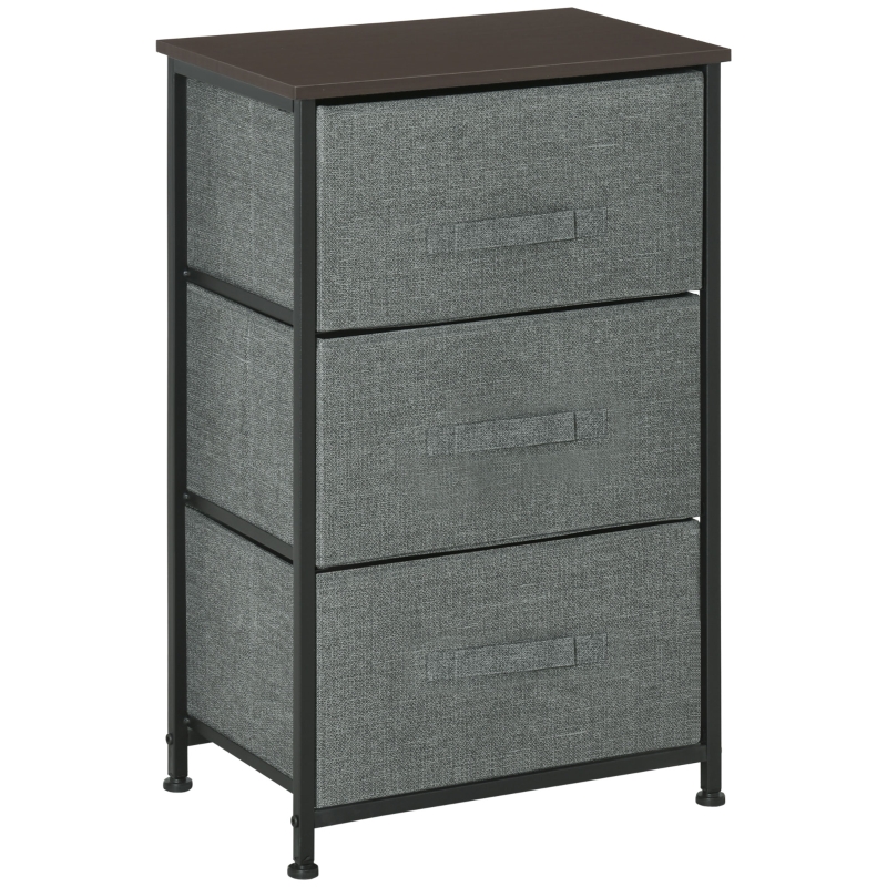 HOMCOM Meuble de Rangement 3 tiroirs chiffonnier dim. 45L x 30l x 71H cm métal MDF Non tissé Gris