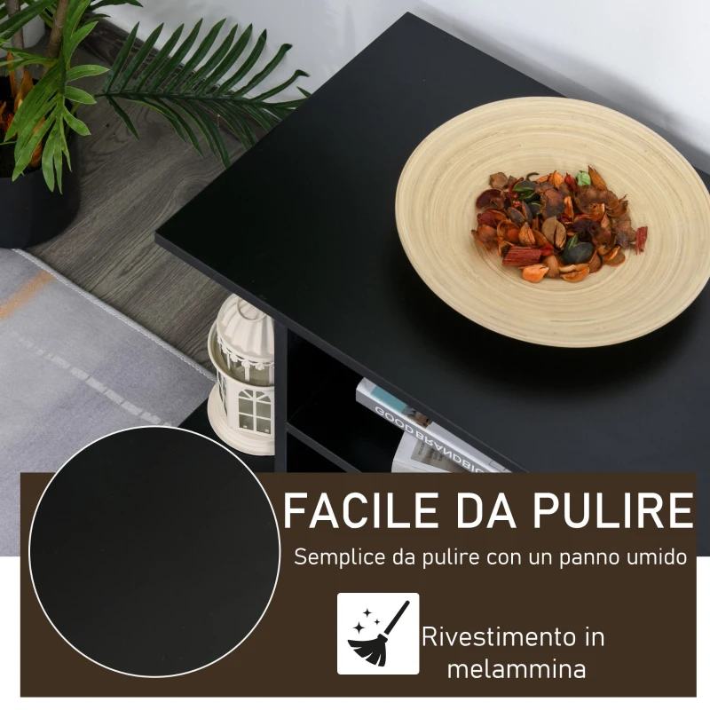 HOMCOM Mobile TV Moderno con Ripiani, Mobiletto Porta TV da 42" con Ruote Girevoli a Freni, 2 Piccolo Ripiani Laterali per Soggiorno e Camera da Letto, 80x40x40 cm, Nero