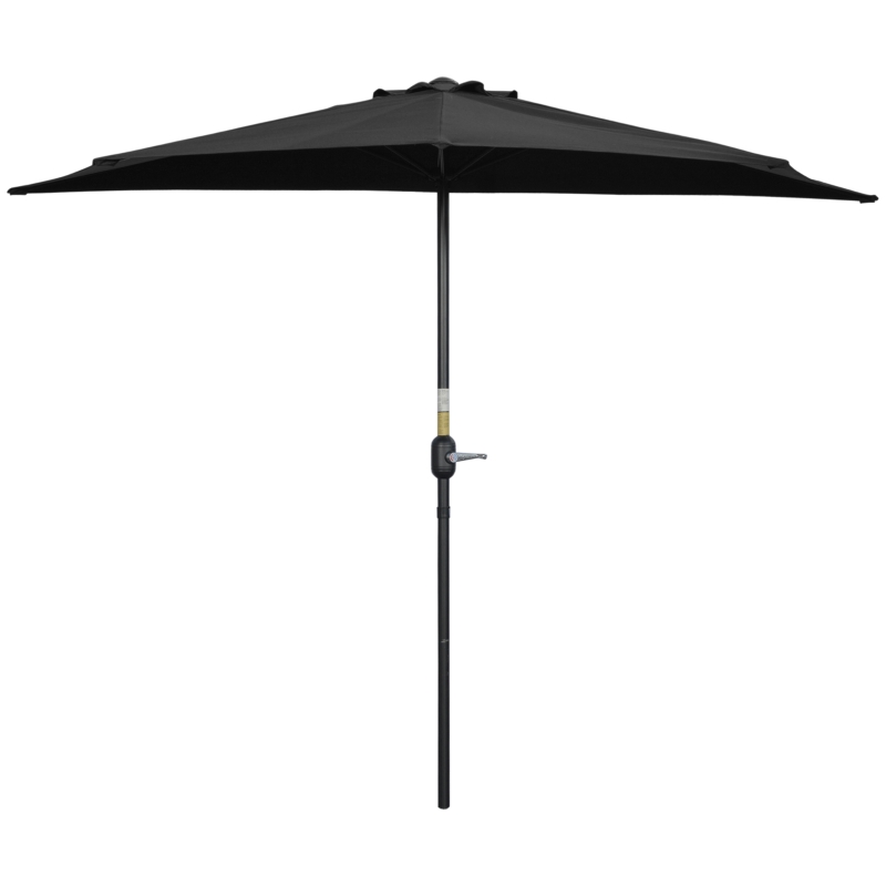 Outsunny 2.7m Garden Half Parasol, Outdoor Balcony Umbrella with 5 Steel Ribs, Patio Sun Shade, Black
