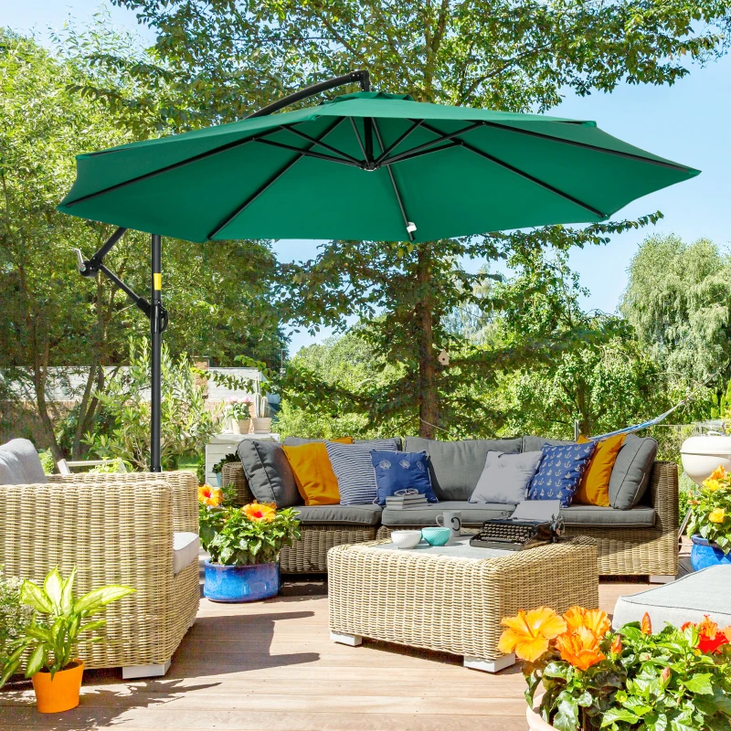Outsunny Parasol déporté hexagonale 2,9 m inclinable avec manivelle et dispositif de rotation 360 ° protection UV acier vert